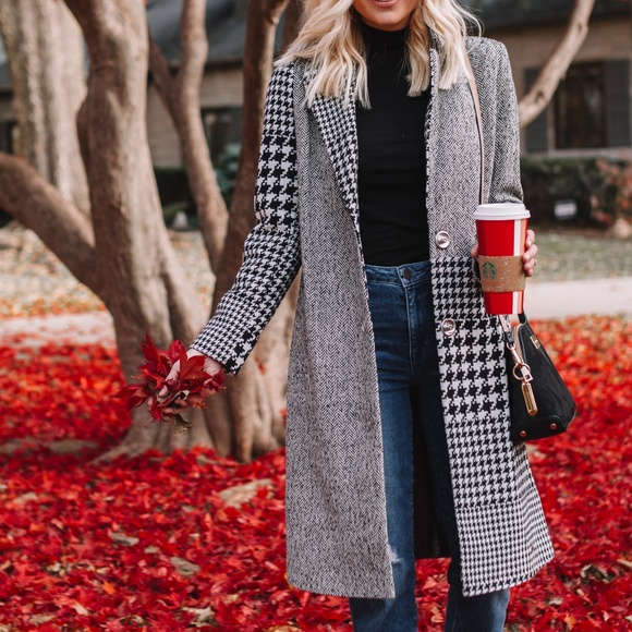 Black Mixed Check Wool Coat | Poshmark